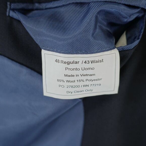 Pronto Uomo Blue Wool Basketweave 2 Button‎ Suit Jacket 46R Or Slim 48R - Picture 9 of 12
